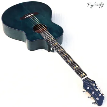 Solid wood spruce top blå farve akustisk guitar 41 tommer cutaway design højglans 6 string folkemusik guitar 2020 nye ankomst 4