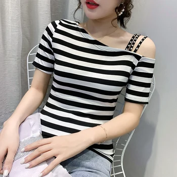 Sommer Fashion koreansk Tøj, T-shirt-Sexet Uregelmæssighed Hule Ud Diamanter Kvinder Toppe Ropa Mujer Kort Ærme t-Shirts 2020 T03502 5