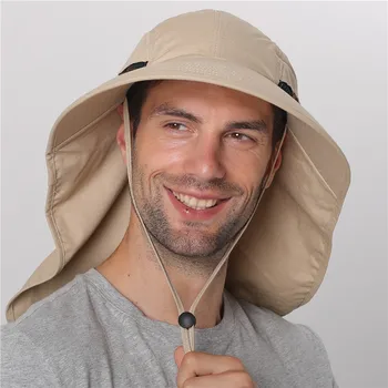 Sommer, Sol Hat Mænd Kvinder Bomuld Boonie Hat med Hals Klap Udendørs UV-Beskyttelse Store Wide Brim Vandring Lystfiskeri Safari Bucket Hat 0