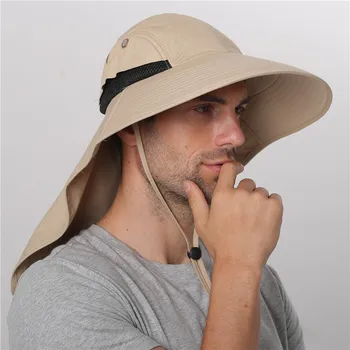 Sommer, Sol Hat Mænd Kvinder Bomuld Boonie Hat med Hals Klap Udendørs UV-Beskyttelse Store Wide Brim Vandring Lystfiskeri Safari Bucket Hat 5