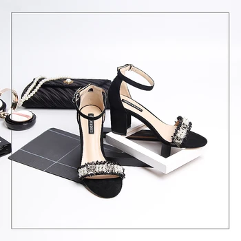 Sommeren nye tyk-hæle sandaler duftende vind spænde håndledsremmen med udsatte tæer casual Pearl Fe Sko