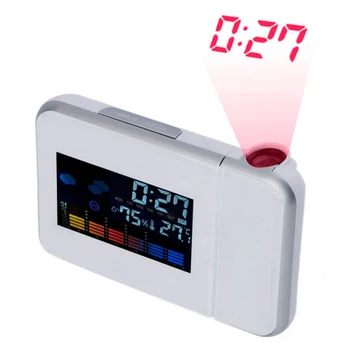 Sort/Hvid Vejr LCD Digital Vækkeur Hot Projektion Baggrundsbelysning LED Farve Skærm, Projektor Snooze Alarm Timer Ure 2