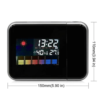 Sort/Hvid Vejr LCD Digital Vækkeur Hot Projektion Baggrundsbelysning LED Farve Skærm, Projektor Snooze Alarm Timer Ure 5