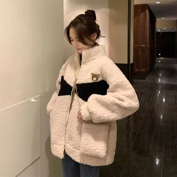 Sort Imiteret Lam Fur Kawaii Pels Lam Kvinder Teddy Pels Fleece Women Winter Jacket Oversize Oprindelige Parkacoats Plus Size Hættetrøje 3