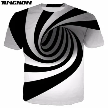 Sort Og Hvid Vertigo Hypnotiske Udskrivning Unisxe Sjove kortærmede t-Shirts Mænd/kvinder Toppe 3D Optisk illusion T-shirt XS-6XL 7XL 4787