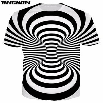 Sort Og Hvid Vertigo Hypnotiske Udskrivning Unisxe Sjove kortærmede t-Shirts Mænd/kvinder Toppe 3D Optisk illusion T-shirt XS-6XL 7XL 2