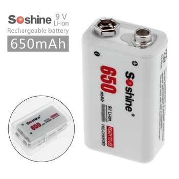 Soshine 1 stk 9V Genopladeligt Batteri 9v batteri 650mAh li-ion batteri 9v batería + Batteri Box, der anvendes i LED lommelygte 1