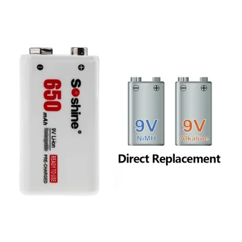 Soshine 1 stk 9V Genopladeligt Batteri 9v batteri 650mAh li-ion batteri 9v batería + Batteri Box, der anvendes i LED lommelygte 4
