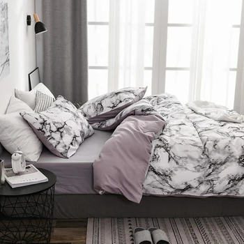 Soveværelset Sengetøj Er Et Behageligt Hvidt Marmor Mønster Trykt Duvet Cover (2/3-Delt Sæt), Enkelt Og Dobbelt Super Large 1