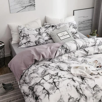 Soveværelset Sengetøj Er Et Behageligt Hvidt Marmor Mønster Trykt Duvet Cover (2/3-Delt Sæt), Enkelt Og Dobbelt Super Large 2
