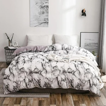 Soveværelset Sengetøj Er Et Behageligt Hvidt Marmor Mønster Trykt Duvet Cover (2/3-Delt Sæt), Enkelt Og Dobbelt Super Large 4