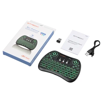Spansk i8 mini tastatur 3 farver baggrundsbelyst i8+ lithium batteri baggrundslys Air Mouse Touchpad Fjernbetjeningen Håndholdte TV-BOKSEN Bærbar 24572