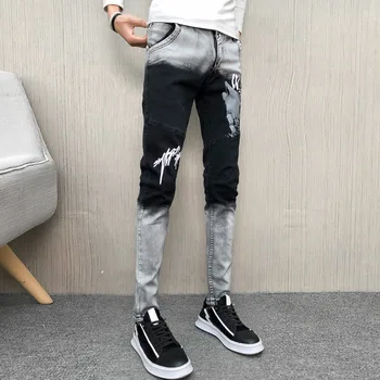 Spring Jeans Mænd Helt Nye Alle Match Denim Bukser Til Mænd Hip Hop Patchwork Color Print Streetwear Slim Fit Mænds Jeans Bukser 0