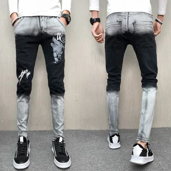 Spring Jeans Mænd Helt Nye Alle Match Denim Bukser Til Mænd Hip Hop Patchwork Color Print Streetwear Slim Fit Mænds Jeans Bukser 2