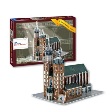 St. Mary ' s basilica i Kraków kirkens Lære 3D Papir DIY Puslespil 3428 Puslespil Model Pædagogisk Legetøj Kits Børn Boy Toy Gave 5942
