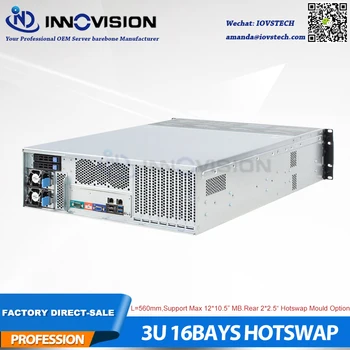 Stabil store lager-16 bugter 3u hot swap-rack case NVR NAS server chassis L=560mm,støtte max 12*10.5