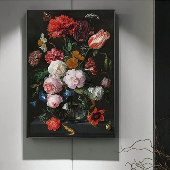 Stadig Liv med Blomster i en Glas Vase Olie Malerier, print på Lærred Kunst Plakater Og Prints Barok Kunst Pictures Home Decor 0