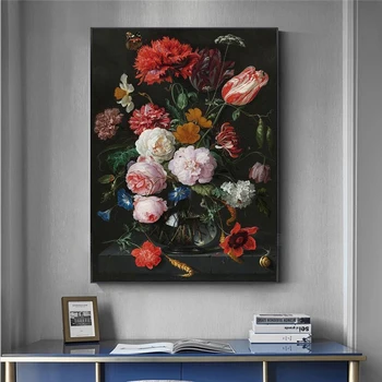 Stadig Liv med Blomster i en Glas Vase Olie Malerier, print på Lærred Kunst Plakater Og Prints Barok Kunst Pictures Home Decor 3