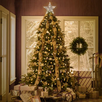 STOBOK 25 x 30cm juletræ Topper Stjernede Glitter Pulver Treetop Lys julefrokost Dekoration (Sølv) 1