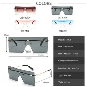 Stor Ramme Oversize Solbriller Kvinder 2020 Brand Designer Uindfattede Pladsen Gradient Klare Sol Briller Vintage Flad Top Nuancer Oculos 3
