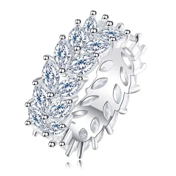 Storslået Blad Hvide Zircon Perler I Sølv, Forgyldt Sølv For Kvinder Solitaire Ringe Størrelse 6 7 8 9 M02-J0071 1