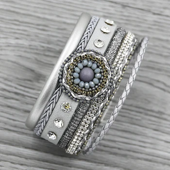 Strathspey Læder Armbånd Til Kvinder 2020 Håndlavet Flettet Armbånd Crystal Beaded bredt armbånd med rhinsten perler smykker 0