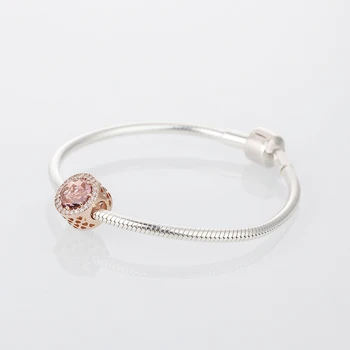 Strålende Hjerte Blush Pink Charm Rose Guld Perler Til smykkefremstilling Passer Sølv Armbånd til Kvinder DIY 2