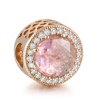 Strålende Hjerte Blush Pink Charm Rose Guld Perler Til smykkefremstilling Passer Sølv Armbånd til Kvinder DIY 3