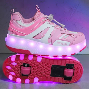 Størrelsen 28-40 Børn Led lyser Sko Drenge USB-Opladning, Lysende Sneakers med Dobbelt Hjul Piger Glødende Roller Dobbelt Sko 0
