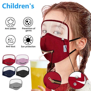 Støv-bevis Ansigt Munden Masker med Lynlås & Aftagelig Øjne Skjold, Genanvendelige Vaskbar Bomuld Maske Fuld Beskyttelse for Voksne Børn 4