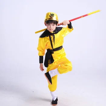 Sun wukong kostumer til børn, sjove cosplay jakkesæt til drenge abe tøj gul cosplay halloween kostumer til børn 0