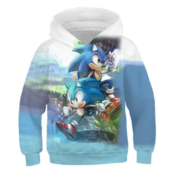 Super Sonic 3d-Hættetrøjer Børn Sweatshirt Pels Lange Ærmer Pullover Tegnefilm Træningsdragt, Sweatshirt Hætte/pants/familie Tøj 1