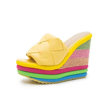 SWONCN chuky højhælede tøfler dame sommer sko wedges 2021 sommeren hot salg candy farve platform tøfler dias 1