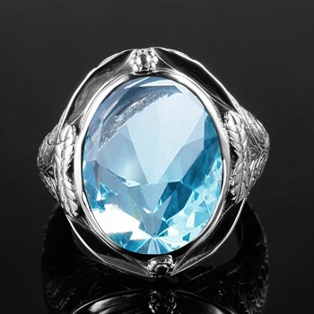 Szjinao Aquamarine Ringe Til Mænd I Ægte 925 Sterling Sølv Dame Unisex Ring Vintage Håndlavet Kvindelige Kendte Mærke Smykker Gothic 1