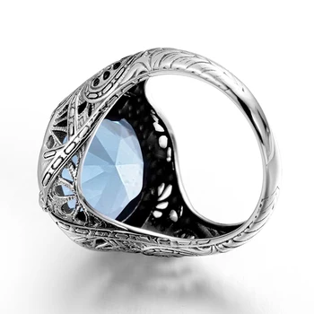 Szjinao Aquamarine Ringe Til Mænd I Ægte 925 Sterling Sølv Dame Unisex Ring Vintage Håndlavet Kvindelige Kendte Mærke Smykker Gothic 5