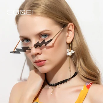 SÅ&EI Mode Unik Lyn Form Solbriller Kvinde Årgang Uindfattede Spejl Briller Brand Designer Kvindelige Luksus Sol Briller 5