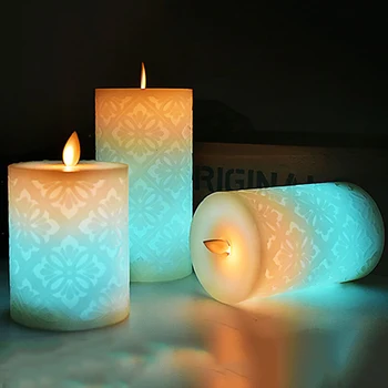 Sæt af 3 omgivende luft. flammeloes Voks Candle Lys Med RGB-Fjernbetjening Og Hul Mønster,nytår/Jul/Bryllup Stearinlys Home Decor.