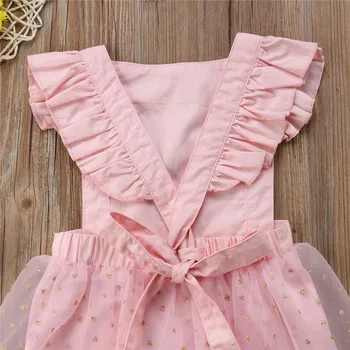 Sød lille Barn Børn Baby Piger Jumpsuits Pink Tøj med Blonder Kjoler, Rygløs Flæser Korte Bukser Romper Playsuit Streetwear 4