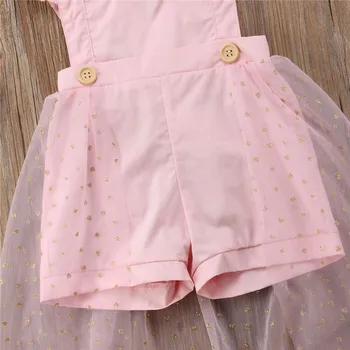 Sød lille Barn Børn Baby Piger Jumpsuits Pink Tøj med Blonder Kjoler, Rygløs Flæser Korte Bukser Romper Playsuit Streetwear 5