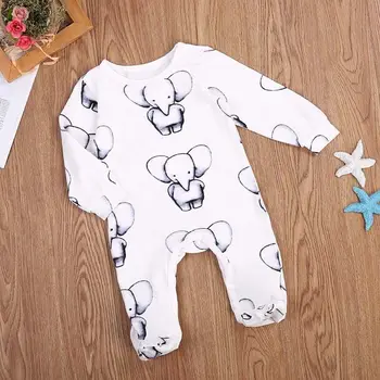 Søde Nyfødte Barn Baby Boy Tøj Med Lange Ærmer Elefant Bomuld Romper Buksedragt Playsuit Udstyr
