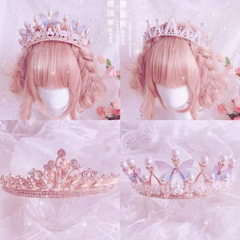 Søde prinsesse Krone Hovedklæde Europæisk stil Retro pearl butterfly Sløjfe Hår crown pige Hår tilbehør Sød pige vind 0