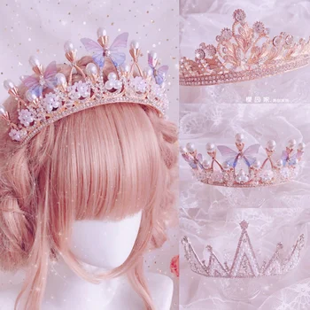 Søde prinsesse Krone Hovedklæde Europæisk stil Retro pearl butterfly Sløjfe Hår crown pige Hår tilbehør Sød pige vind 2