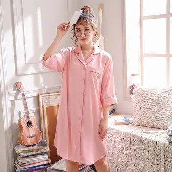 Søvn Toppe Robe Pyjamas Dame Negligé Turn-down Krave Kjole Natkjole Sommer Skjorte Sleepshirts Lntimate Lingeri, Homewear 2