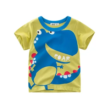 T-Shirt Dinosaur Drenge, Piger, Børn, Børn, Toppe Bomuld Tøj Print Korte Ærmer Sommer Tøj Tegnefilm lille Barn Tee for 2-8 Y