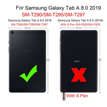 Tablet cover til Samsung Galaxy Tab ET 8,0 2019 SM T290 T295 T297 Funda Stødsikkert Rustning Dækning for SM-t290 etui PC+TPU 3