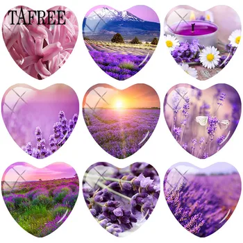 TAFREE Lilla Lavendel Blomst Kunst Billedet Hjerte Form 25mm Glas Facetslebet Til nøgleringe DIY Halskæde Vedhæng Håndlavet Gave 3