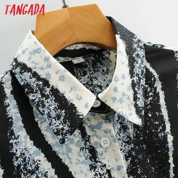 Tangada Kvinder Vintage Blæk Udskrives Casual Skjorte med Lange Ærmer Foråret Smarte Overdele Løs Skjorte 1F38 2