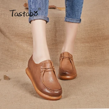 Tastabo 2019 Læder kvinder sko retro håndlavede sko i Ægte læder sko Casual-pumpe sko platform kiler 1
