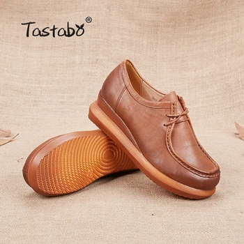 Tastabo 2019 Læder kvinder sko retro håndlavede sko i Ægte læder sko Casual-pumpe sko platform kiler 5