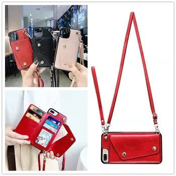 Tegnebog strap cover til iphone 12 mini-11 pro xs antal xr x 7 8 6 6s plus dækning luksus læder-kort skulder rem telefon taske capa 3